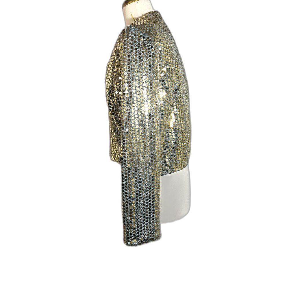 Rothschild Gold Sequined Bomber Jacket M Vintage Mob Wife Glam 80s Party - Picture 3 of 5